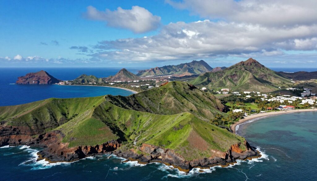 A stunning aerial view of the Canary Islands archipelago, showcasing the vibrant colors and varied landscapes of the islands. The foreground features lush green hills and rocky coastlines with gentle waves lapping at the shores. In the middle ground, several distinct islands emerge, each with unique geological features, such as volcanic mountains, white sandy beaches, and palm groves. The background displays a brilliant blue sky with scattered fluffy clouds, reflecting a sunny, idyllic atmosphere. The sunlight casts soft shadows, enhancing the textures of the terrain. This image captures the beauty and diversity of the Canary Islands, illustrating the question of how many islands make up this enchanting archipelago. A stunning aerial view of the Canary Islands archipelago, showcasing the vibrant colors and varied landscapes of the islands. The foreground features lush green hills and rocky coastlines with gentle waves lapping at the shores. In the middle ground, several distinct islands emerge, each with unique geological features, such as volcanic mountains, white sandy beaches, and palm groves. The background displays a brilliant blue sky with scattered fluffy clouds, reflecting a sunny, idyllic atmosphere. The sunlight casts soft shadows, enhancing the textures of the terrain. This image captures the beauty and diversity of the Canary Islands, illustrating the question of how many islands make up this enchanting archipelago.